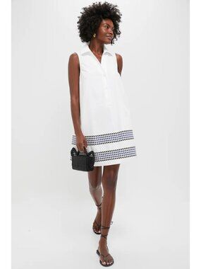 Tuckernuck High Tide Embroidered Stripe Sleeveless Collier Dress in White Medium